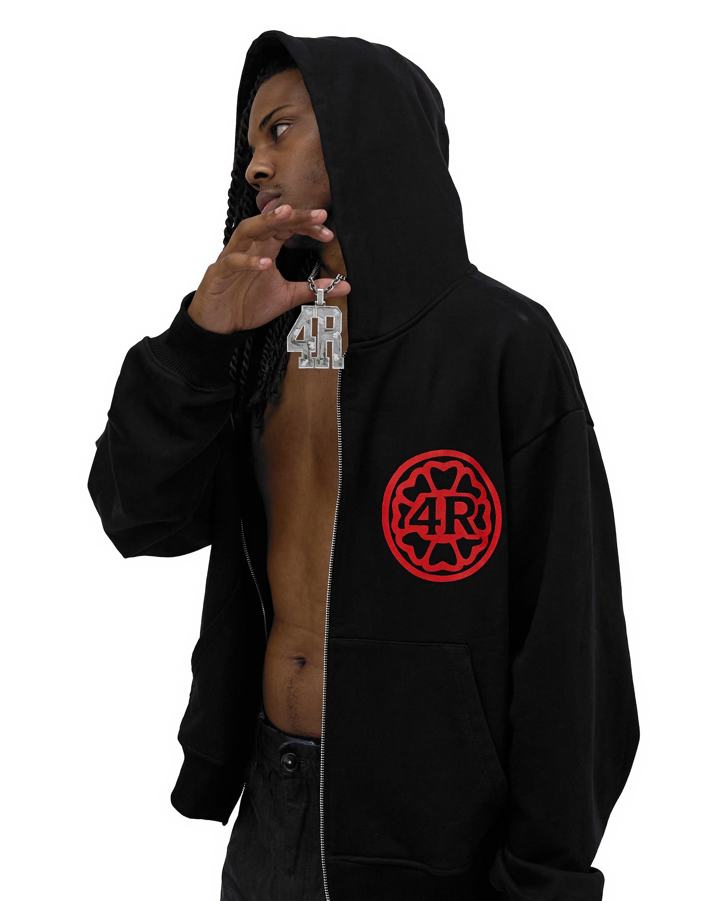4R Black Zip Hoodie